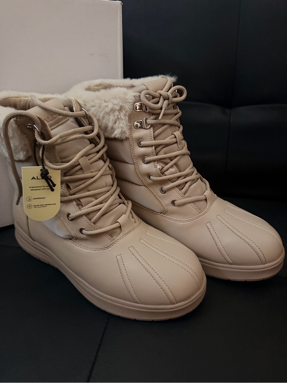 Aldo Beige Faux-Fur Lace-Up Winter Boots